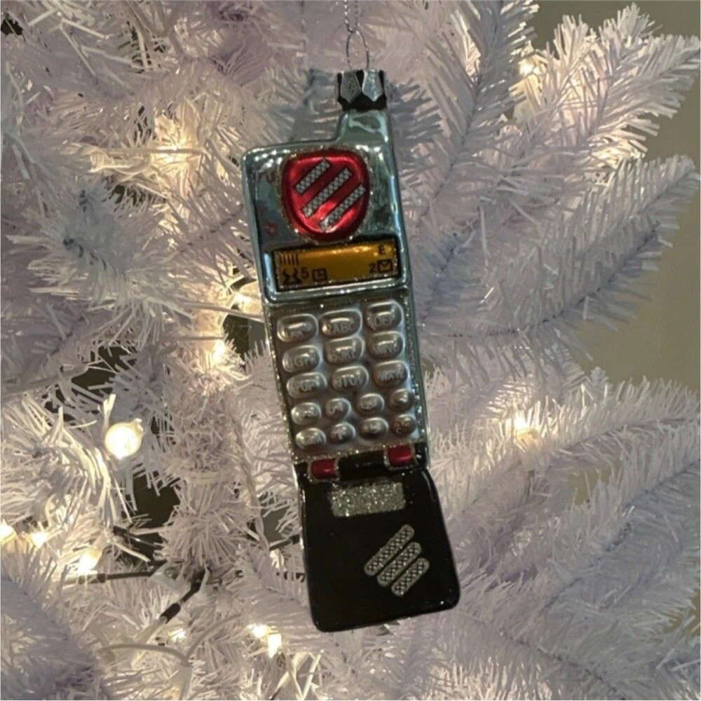 Ashland Glass Flip Phone Ornament Christmas Hanging Silver Black Red